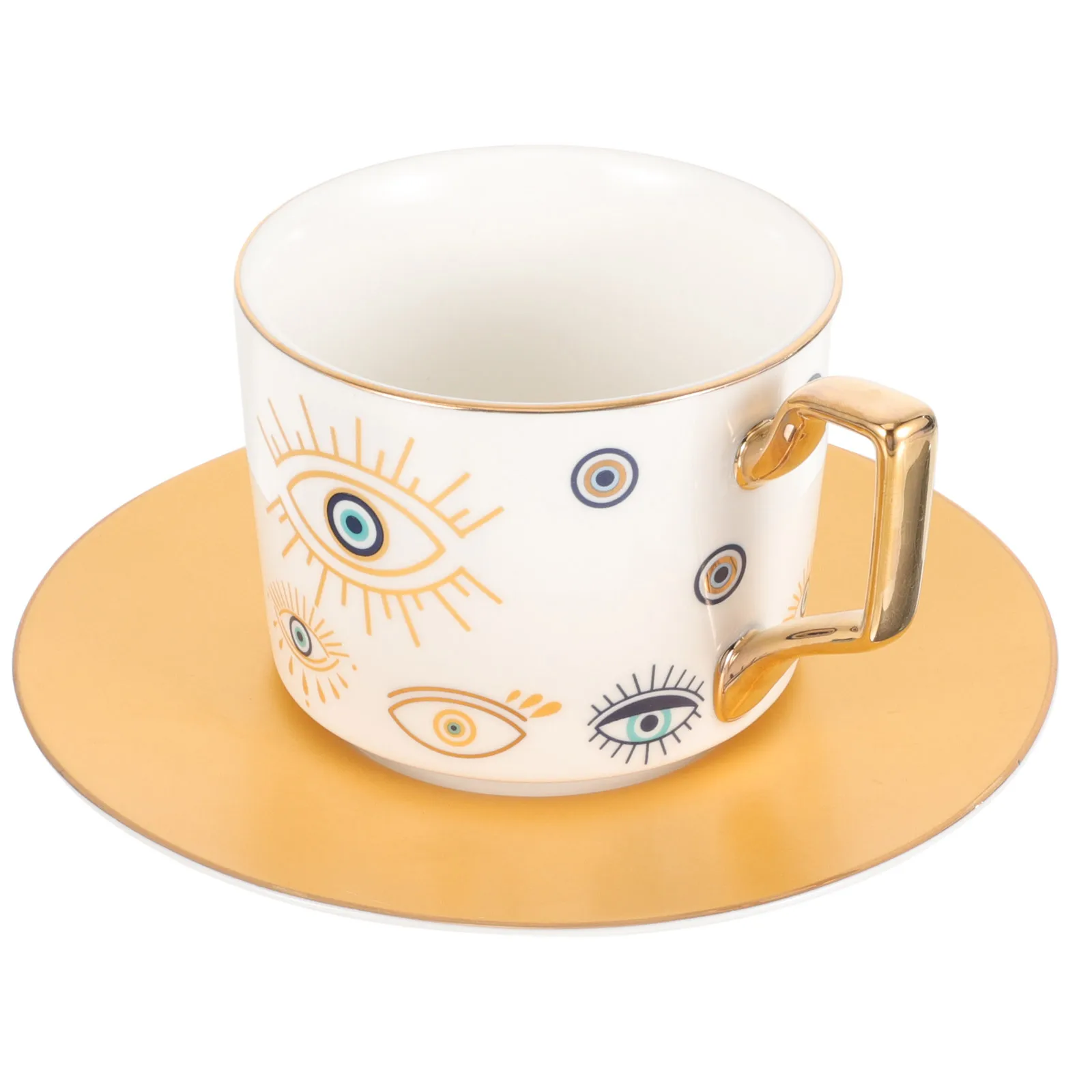 

Vintage Coffee Mugs Ceramic Latte Cup with Saucer Handmade Cappuccino Evil Eye Tea