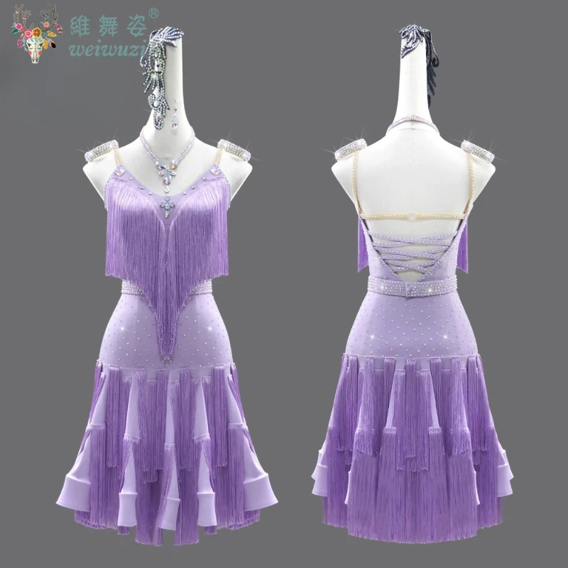 Vestidos de dança latina para mulheres, personalizados, flores requintadas, borla, saia rabo de peixe, adultos e crianças, trajes de performance latina