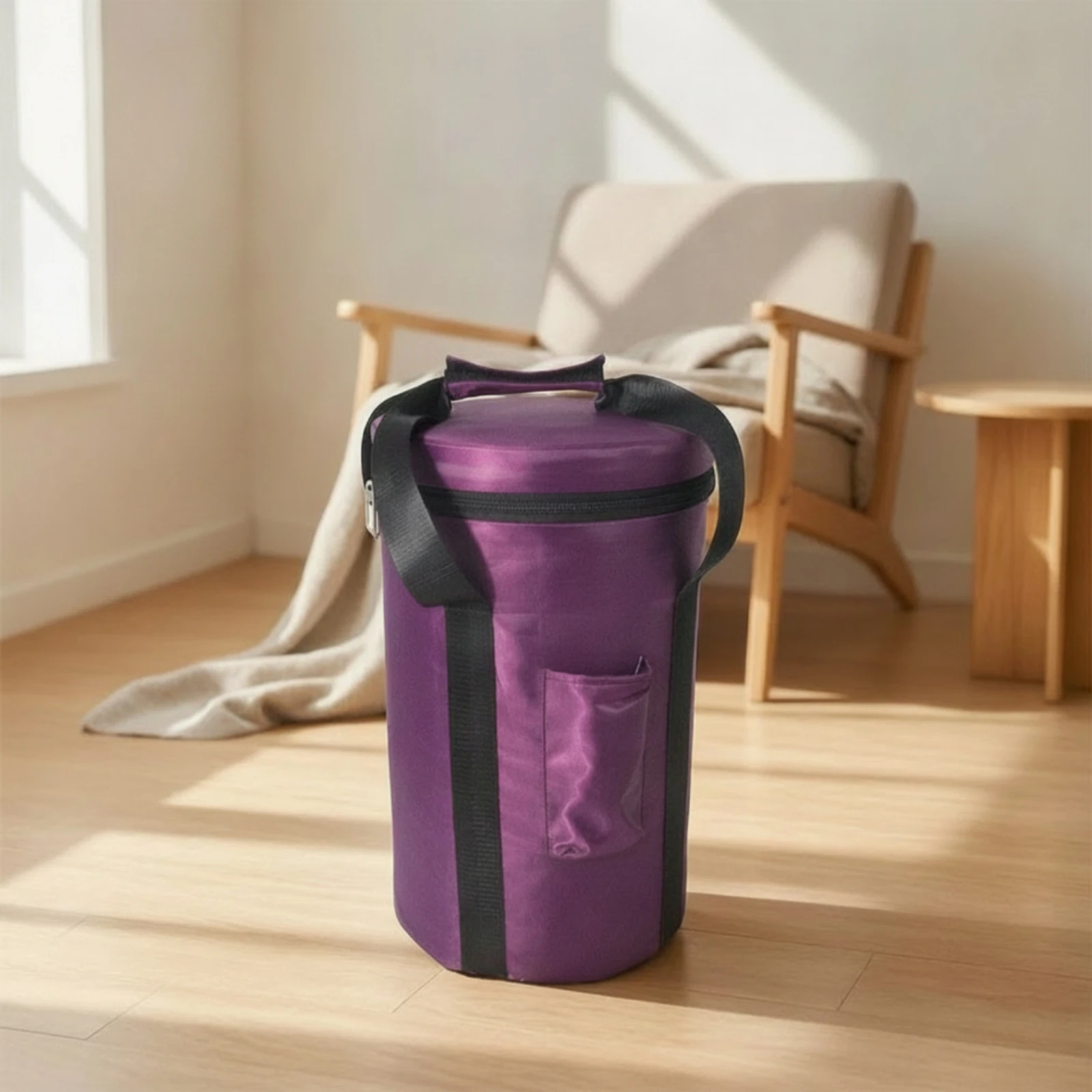 Singing Bowl Case with Side Pocket Portable Singing Bowl Bag with Zipper Cylindrical Bag with Shoulder Strap Multifunctional