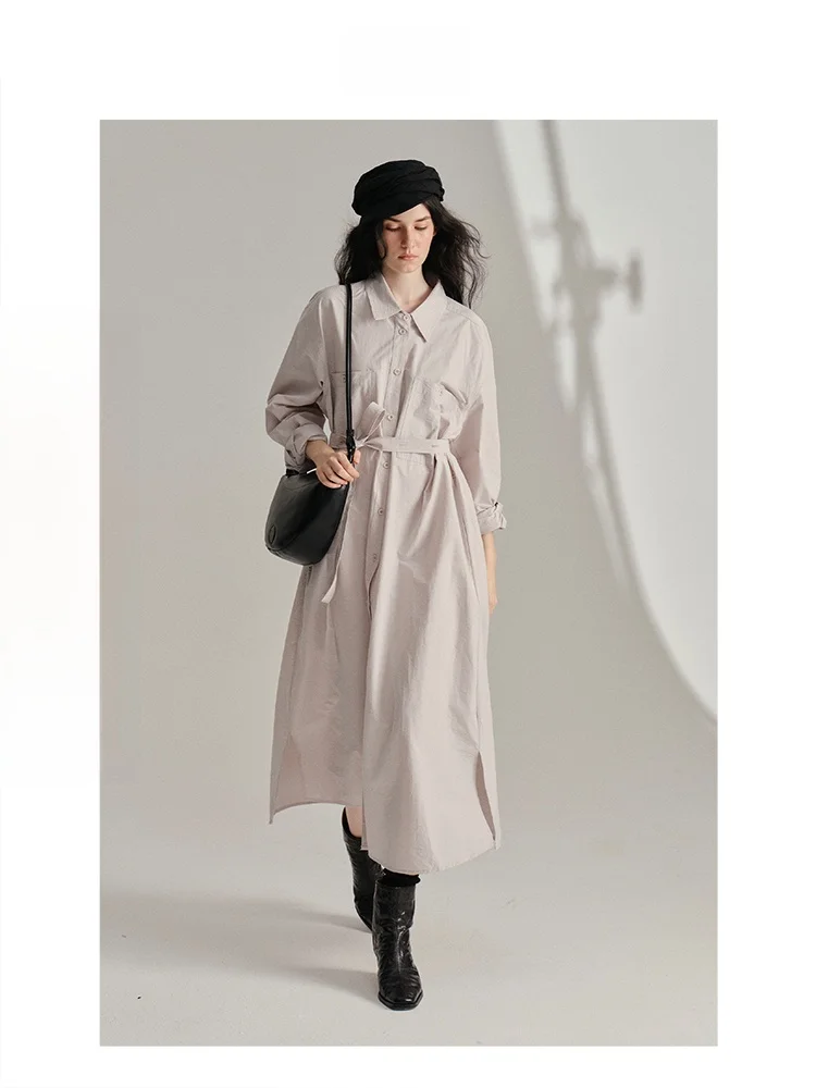 

Женское длинное пальто UNID из гладкой хлопковой смеси с двухцветной внутренней отделкой, с высокой талией, с поясом, для повседневной носки, из тонкой ткани