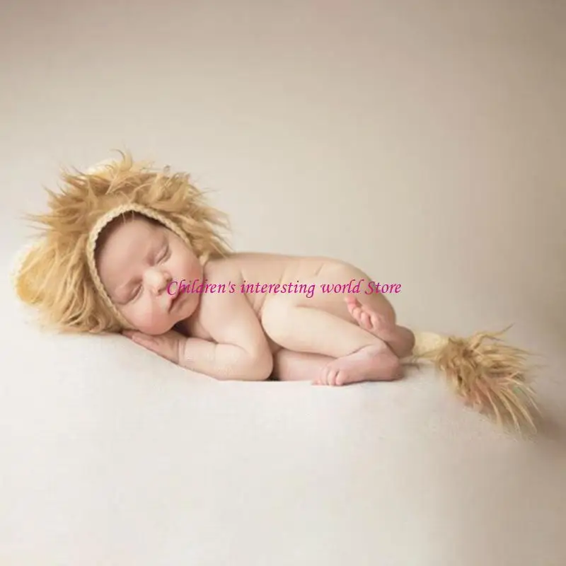 

2 ПК, детские реквизиты Lion Hat Tail Set, Костюма для новорожденных фотосъемки ручной вязаной одежду для мальчиков девочки фото