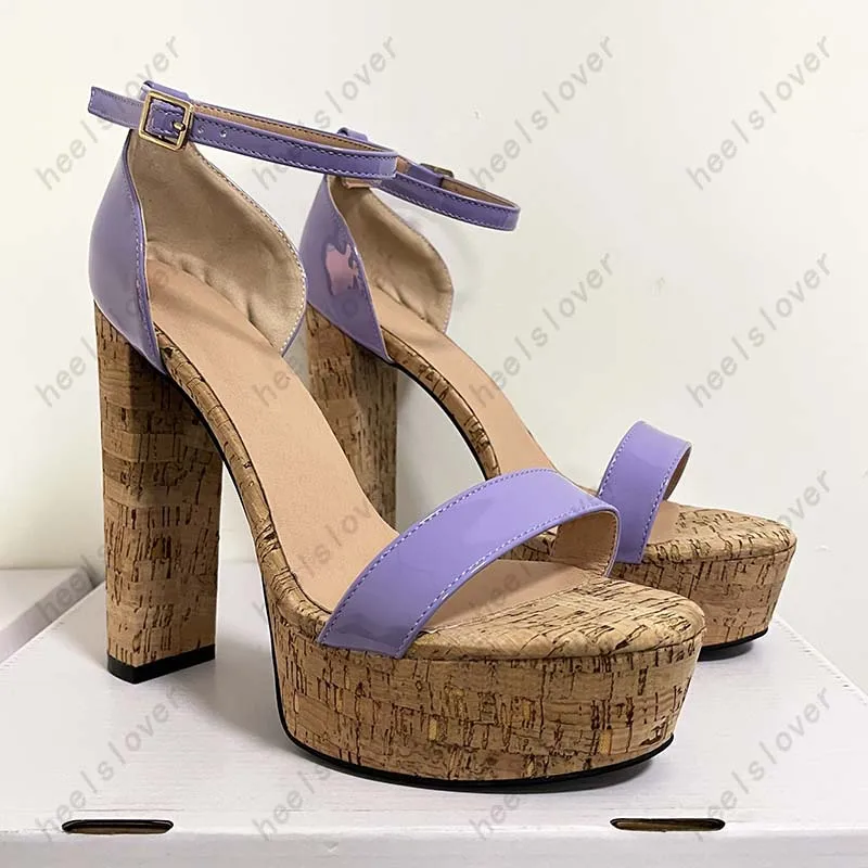 Ahhlsion New Stylish Women Sandals Waterproof Stable Chunky Heels Open Toe Pretty Violet Prom Shoes Ladies US Plus Size 5-20