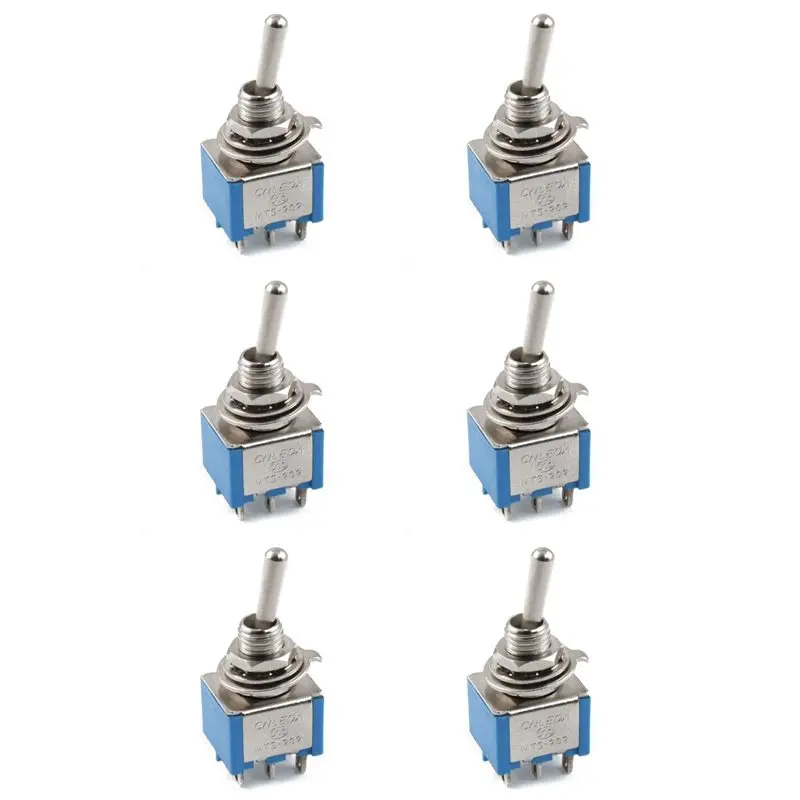 6X AC 3A/250V 6A/125V 6 Pin DPDT On/On 2 Position Mini Toggle Switch Blue