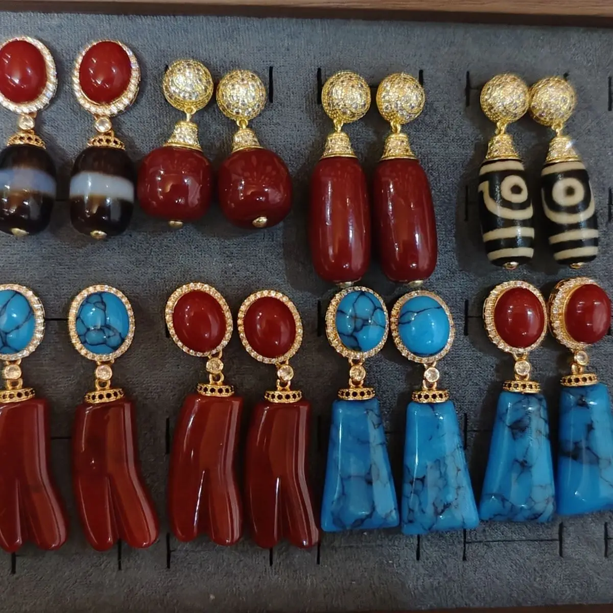 

Tibetan earrings, new women's stone imitation coral, versatile and simple