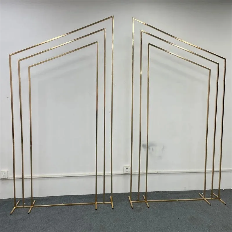 New design gold metal geometric background frame with beveled edges, outdoor wedding flower stand, stage screen decorative props