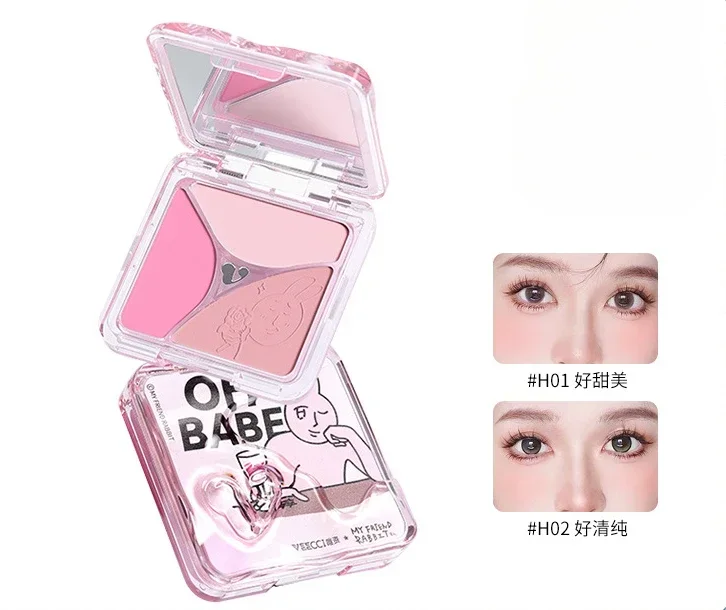 VEECCI X Roze Konijngewricht Emotionele Code Driekleurige Blush Uitbreidende kleur Krimpende kleur Multifunctionele Blush