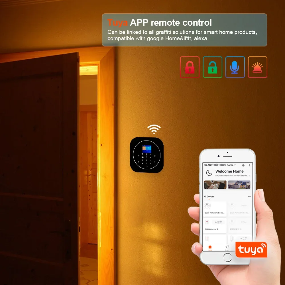 KERUI Wireless Home Security Alarmsysteem Alexa WiFi GSM Huisalarmkit met bewegingssensordetector Tuya Smart/Smart Life G12