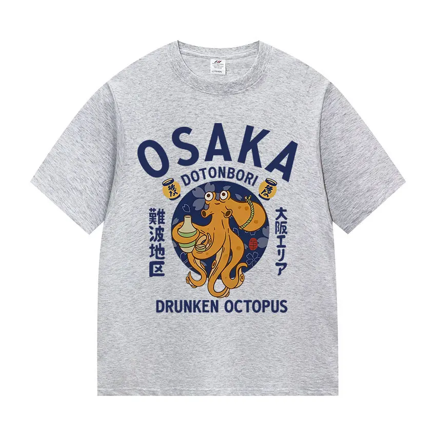 Osaka Dotonbori Drunken Octopus T-Shirts Unisex Vintage Short Sleeve Casual Anime Streetwear Daily Basic Fashion Tops