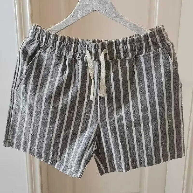 

Summer Large Size 250 Pou Hong Kong Sle Retro Tee-Quarter Pants Men's Striped Mid-Calf Beach Running Spor orts