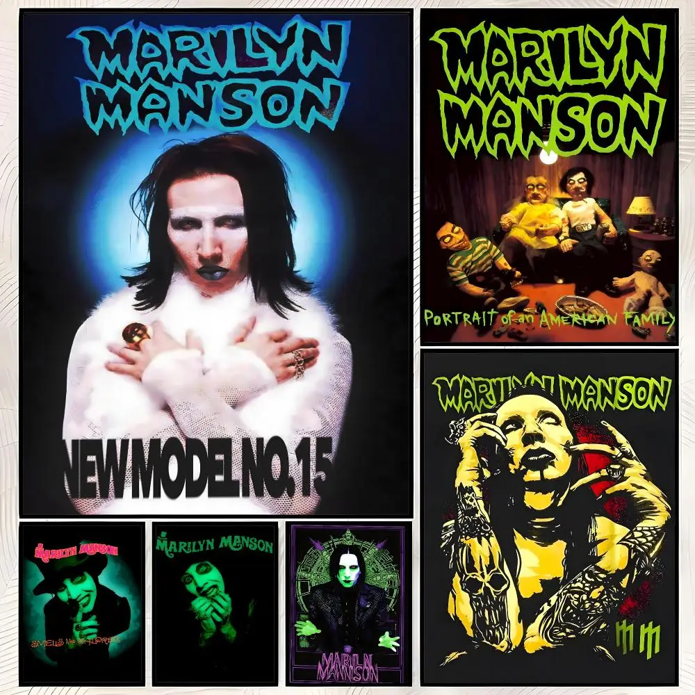 Music Marilyn Manson Poster Self-Stick HD PP paper Wall Art Poster, Waterproof Decor for Bedroom, Living Room and Home