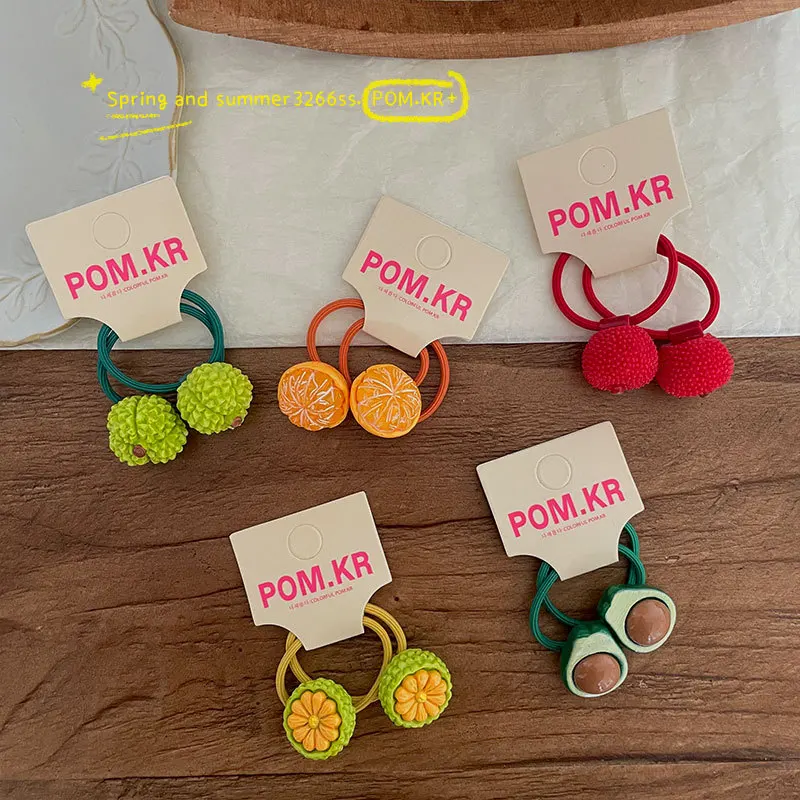 Hair Ties 2 Pack Dopamine Fruit Sweet Summer Kids Baby High Elastic Soft No Snag Ponytail Holders Daily Home Travel