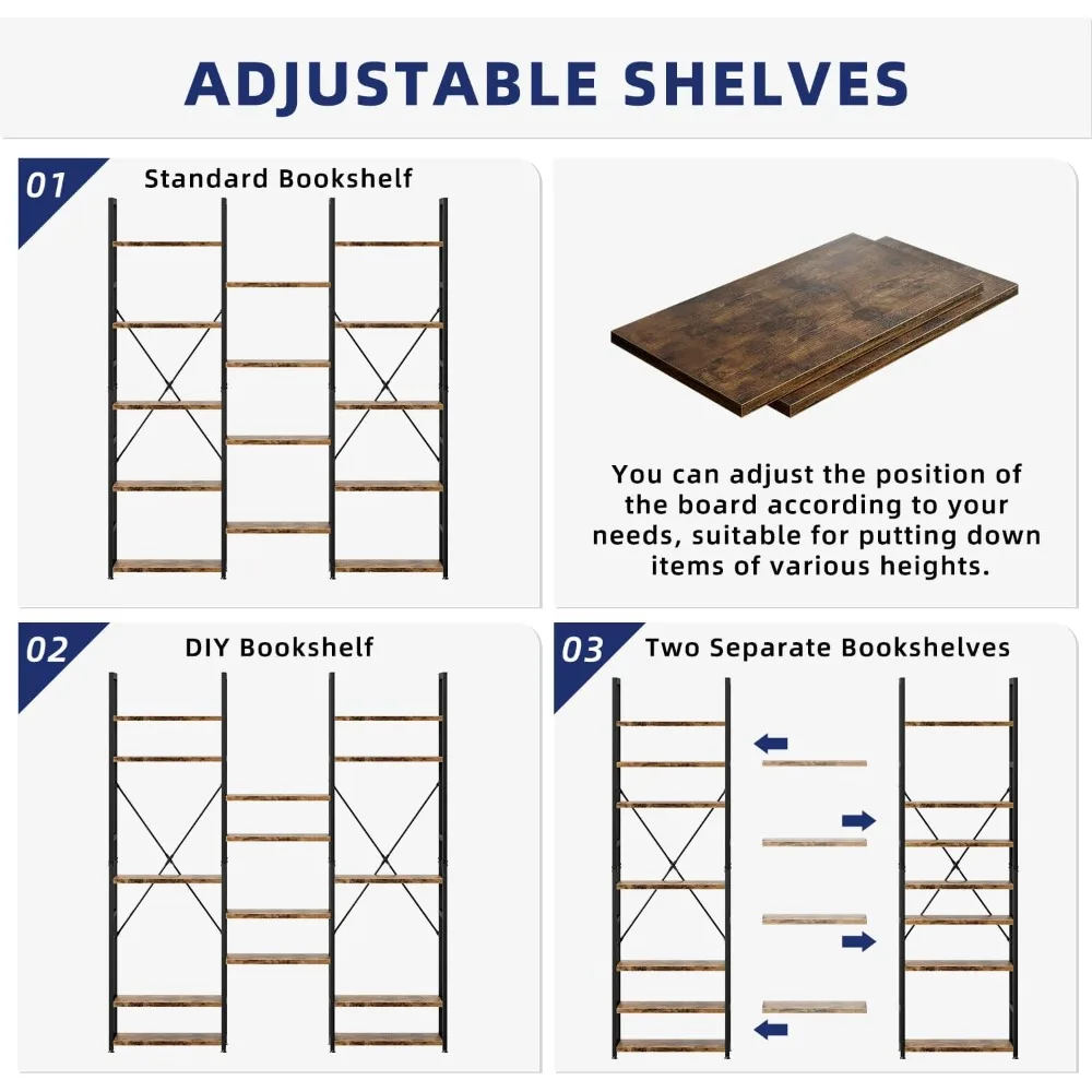 رف كتب من 5 طبقات لأثاث الحدائق، خزانة كتب مع 14 رفوف عرض مفتوحة، كتاب على الطراز الصناعي الريفي قابل للتعديل