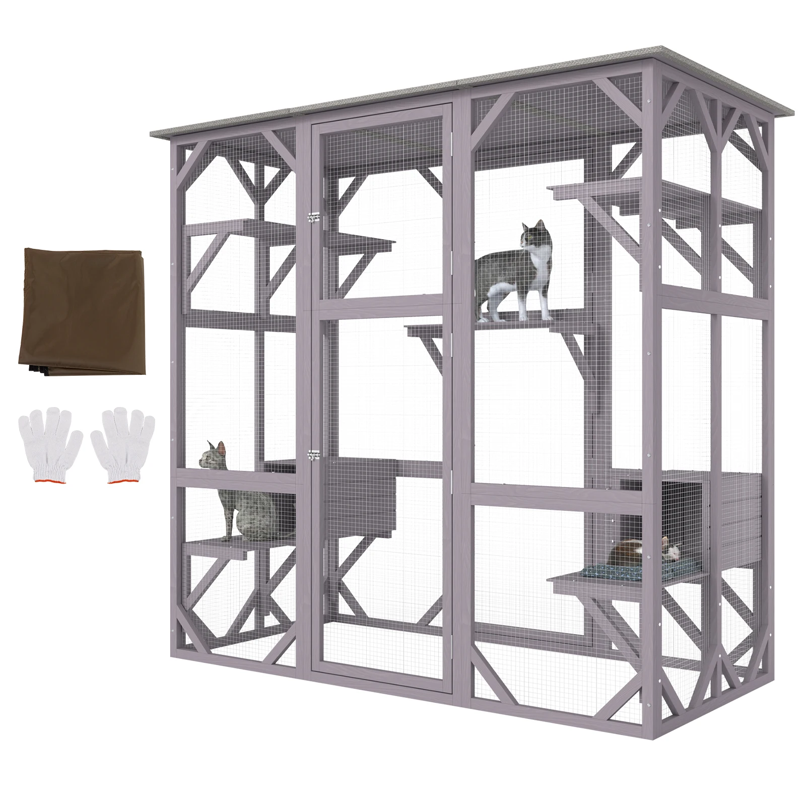 VEVOR Cat House Outdoor 7-Tier Large Catio Cat Enclosure with 5 Platforms 2 Resting Boxes & Large Front Door 71.2x34.6x66.5 in