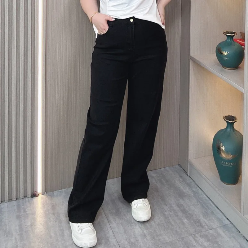 High Waist Jeans Women's Plus Size Spring Summer Autumn Three Seasons Can Wear Loose Slim Casual Straight Leg Long Pants