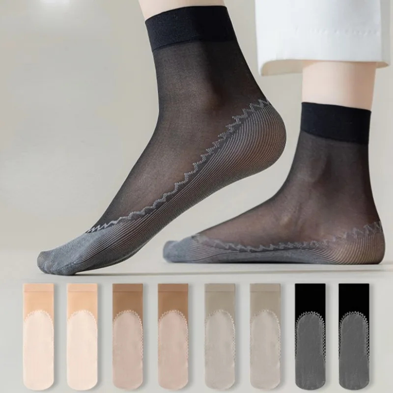 Calcetines tobilleros de terciopelo de seda para mujer, medias cortas de encaje elástico, transparentes, ultrafinas, de malla, antideslizantes, 1/20 pares