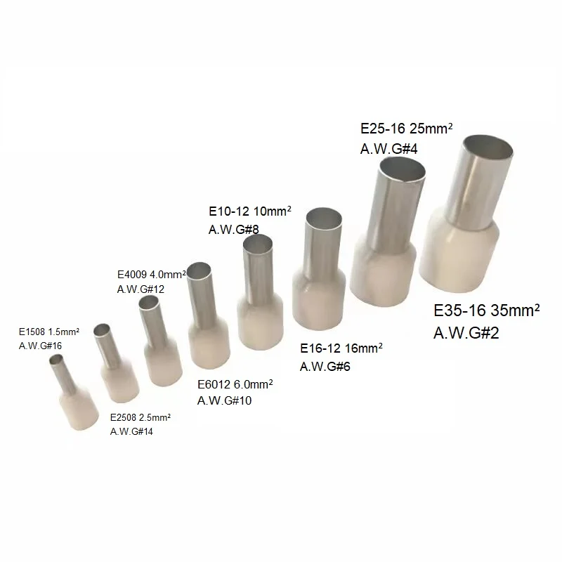 100PCS 1.5mm²~50mm² A.W.G#22~#1 Insulated Ferrules Cable Lug Single Wire Connector Crimp Terminal End Block E Models