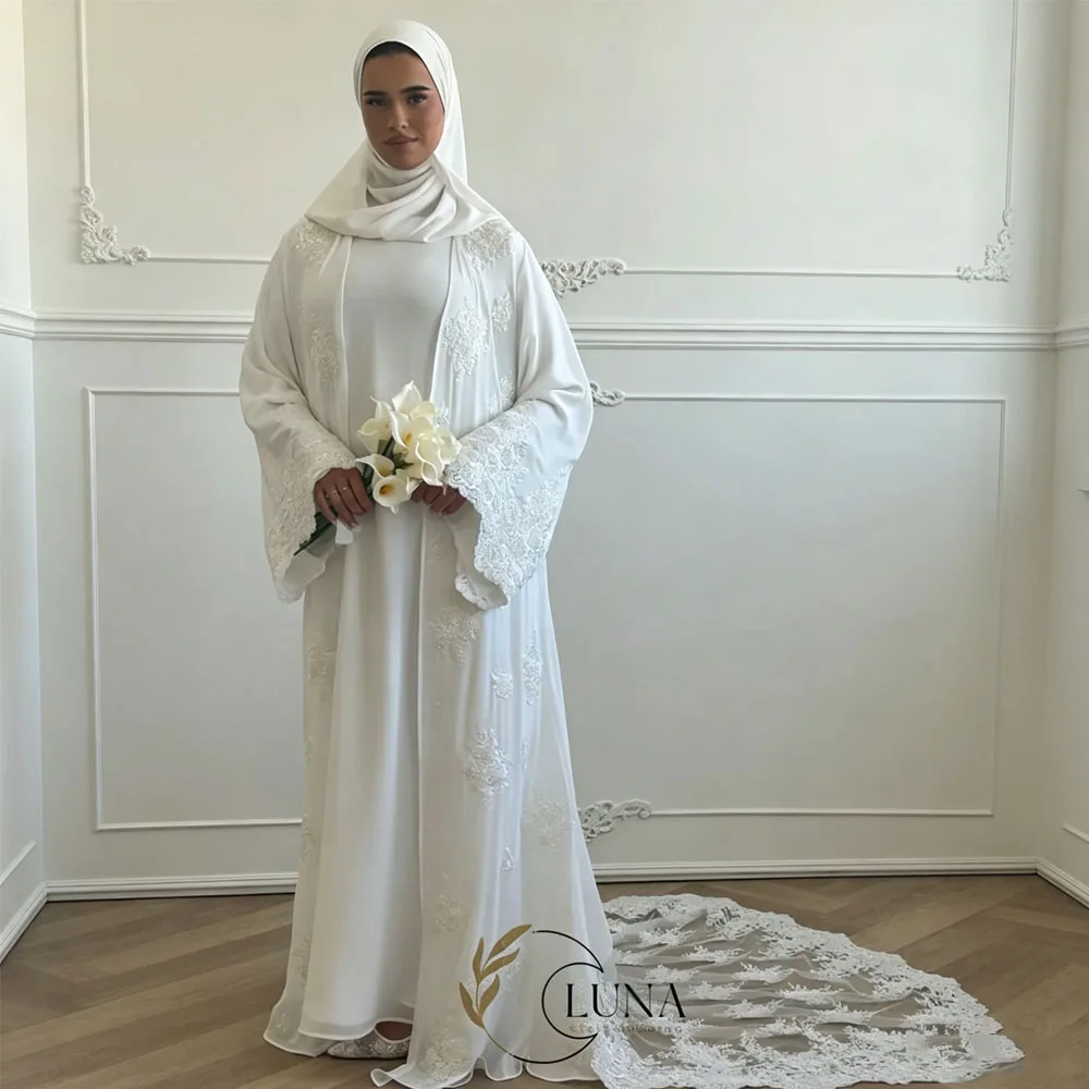 Luna Luxury Lace Appliques Shawl Muslim Wedding Dresses A Line Formal Long Sleeve Bride Gowns Elegant Customized Robe De Mariée