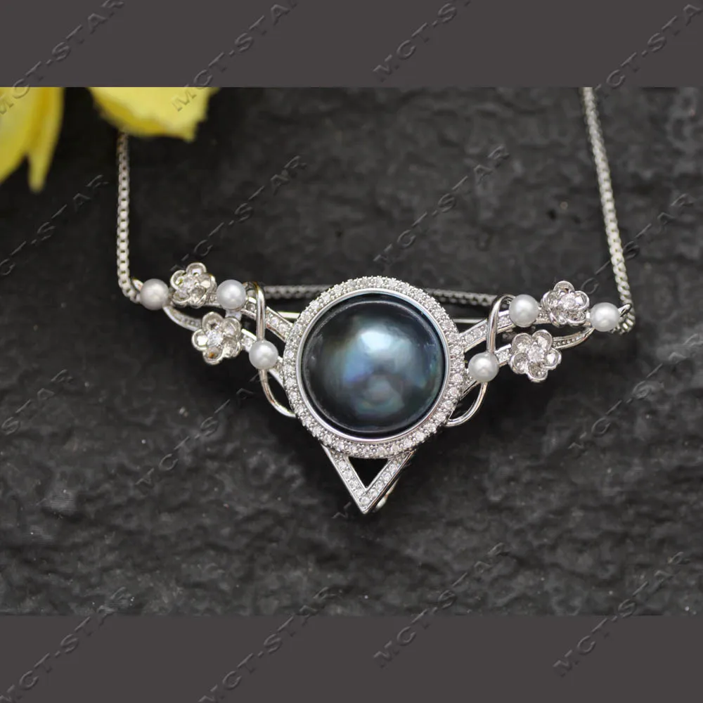 Z14430 Starlight in the Dark Night 54mm Blue South Sea Mabe Pearl CZ Pendant Brooch