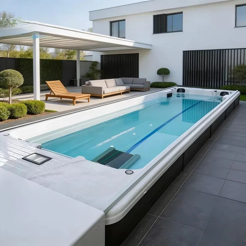 Premium Dual Zone Acrylic Swim Spa Variable Jet Pressure Ergonomic Lounge Outdoor Private Garden Hotel Endless Pool