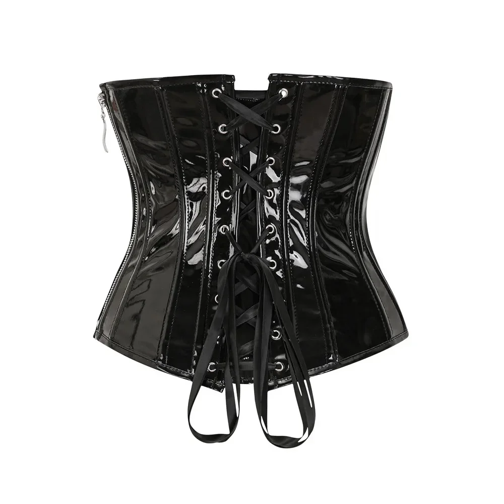 Women PU Leather Underbust Corset Side Zipper Waist Trainer Body Shaper Bustier Sexy Gothic Corselet Korsett Black Red