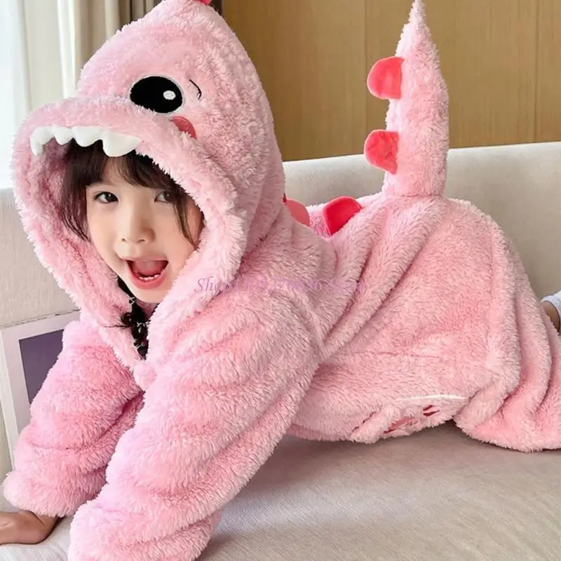 R6FD Soft and Warm Kids Pajamas Cartoon Flannel Sleepwear Trendy Children's Romper