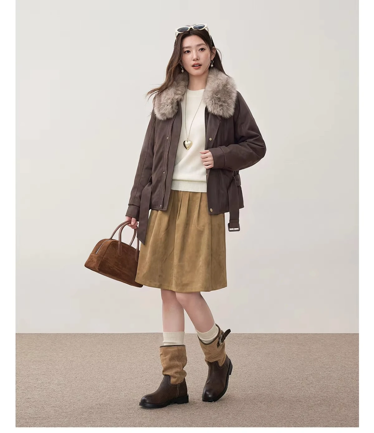 SENTUBILA Women Winter 90% White Duck Down Jacket 2026 Office Ladies Commuter Warm Faux Fur Hooded Belt jacket Woman W64YD8064