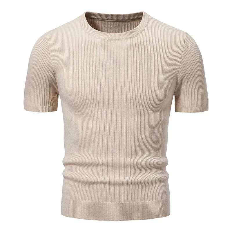 LIBIELIY Retro Knit T-shirt Men And Women Fashion Short Sleeved Jumper Slim Fit Solid Color Knitting Tee Shirts Comfortable Tees