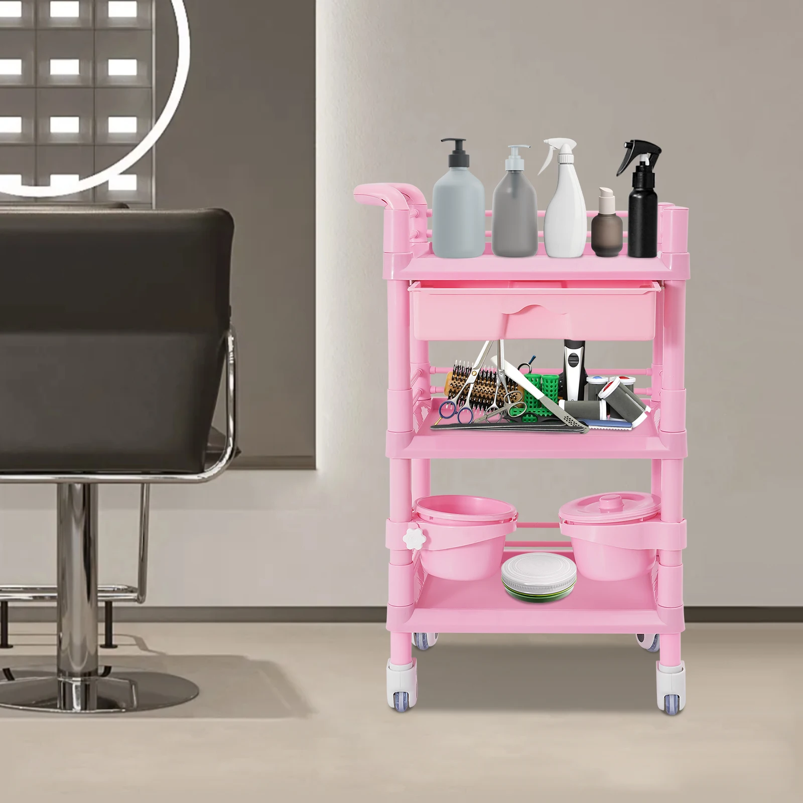 

Modern Pink Salon Storage Cart, Movable Beauty Organizer, Mobile Storage Cart Suitable for Homes, Beauty Stores, Pet Shops