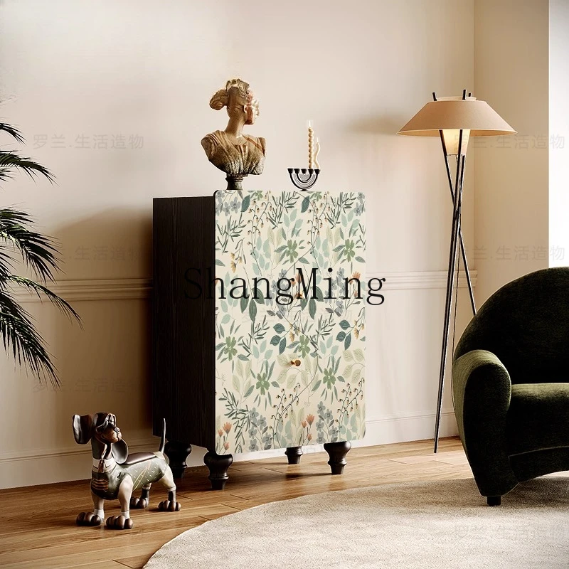 

CL Cream Wind Flower Solid Wood Storage Cabinet Living Room Door Entrance Storage Kitchen Corner Integrated Storage Cabinet