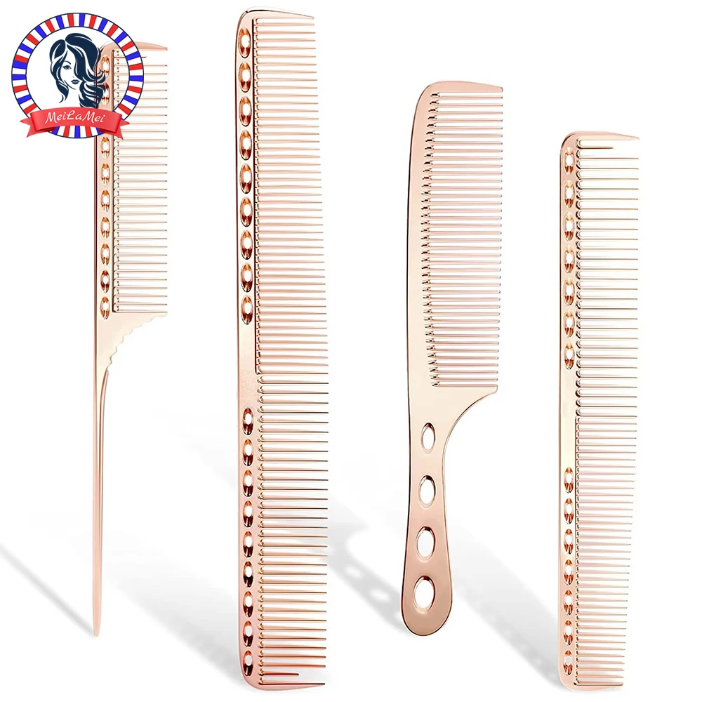 Professional Hair Comb Set Hair cutting Space Aluminum Comb Hair Salon Special Tool Sharp Tail Comb Four Piece Sets for Salon