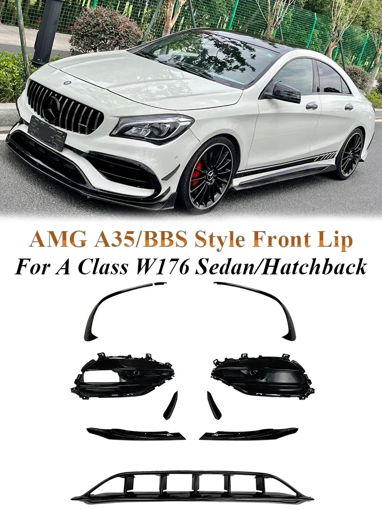 

Front Bumper Lip Spoiler Splitters Canards Vents Fog Lamp 9Pcs Black A45 AMG for Benz W176 2013-2018 Hatchback Sport A200 A250