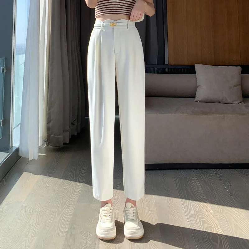 Real Shot Video Three Standard Niche High Waist Commuter Cropped Pants Women's Simple Casual Solid Color Straight-Leg Pants Ciga