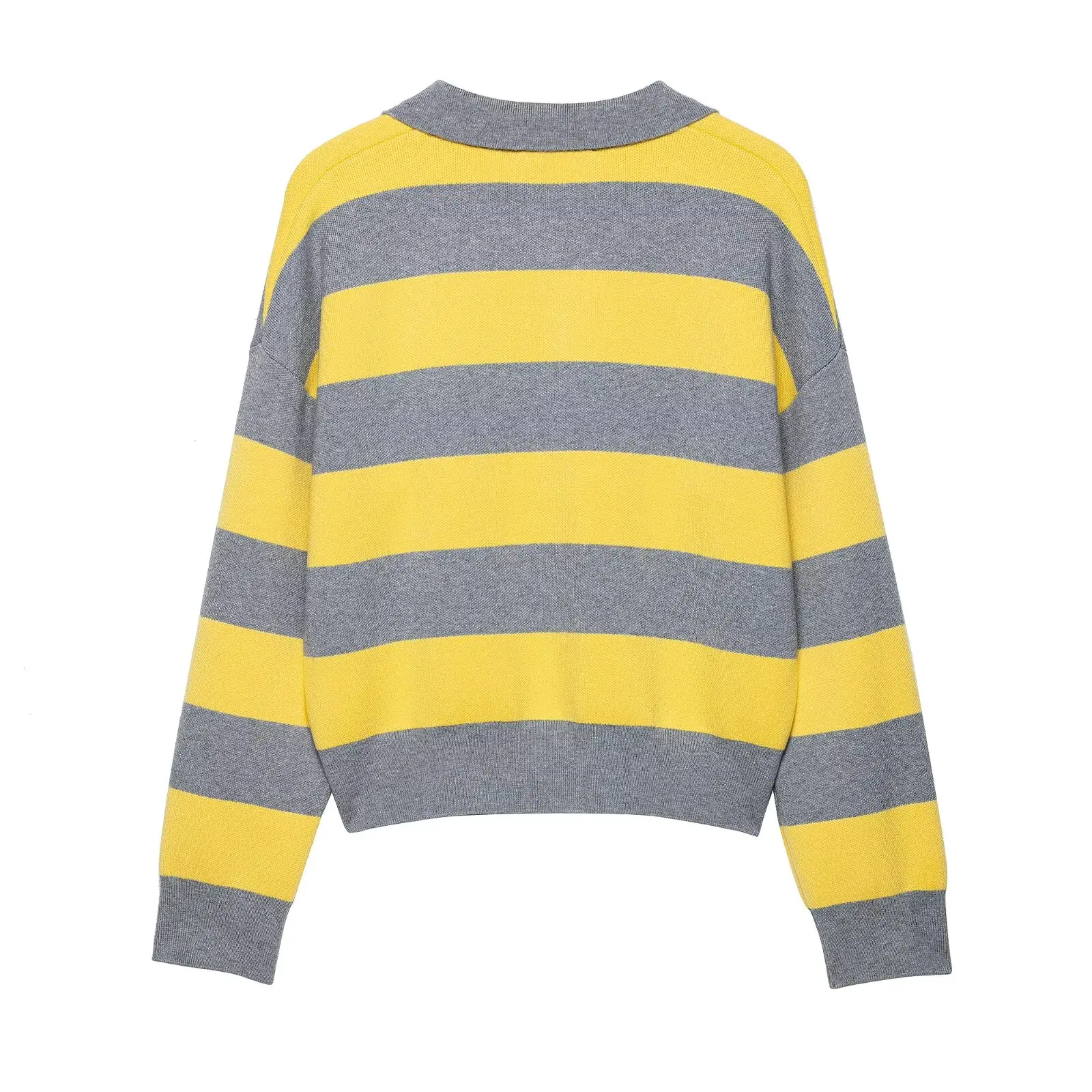 2025 Women's Striped POLO Collar Sweater - Long Sleeve Elegant Casual Knitwear, Autumn Fashion Trendy Top