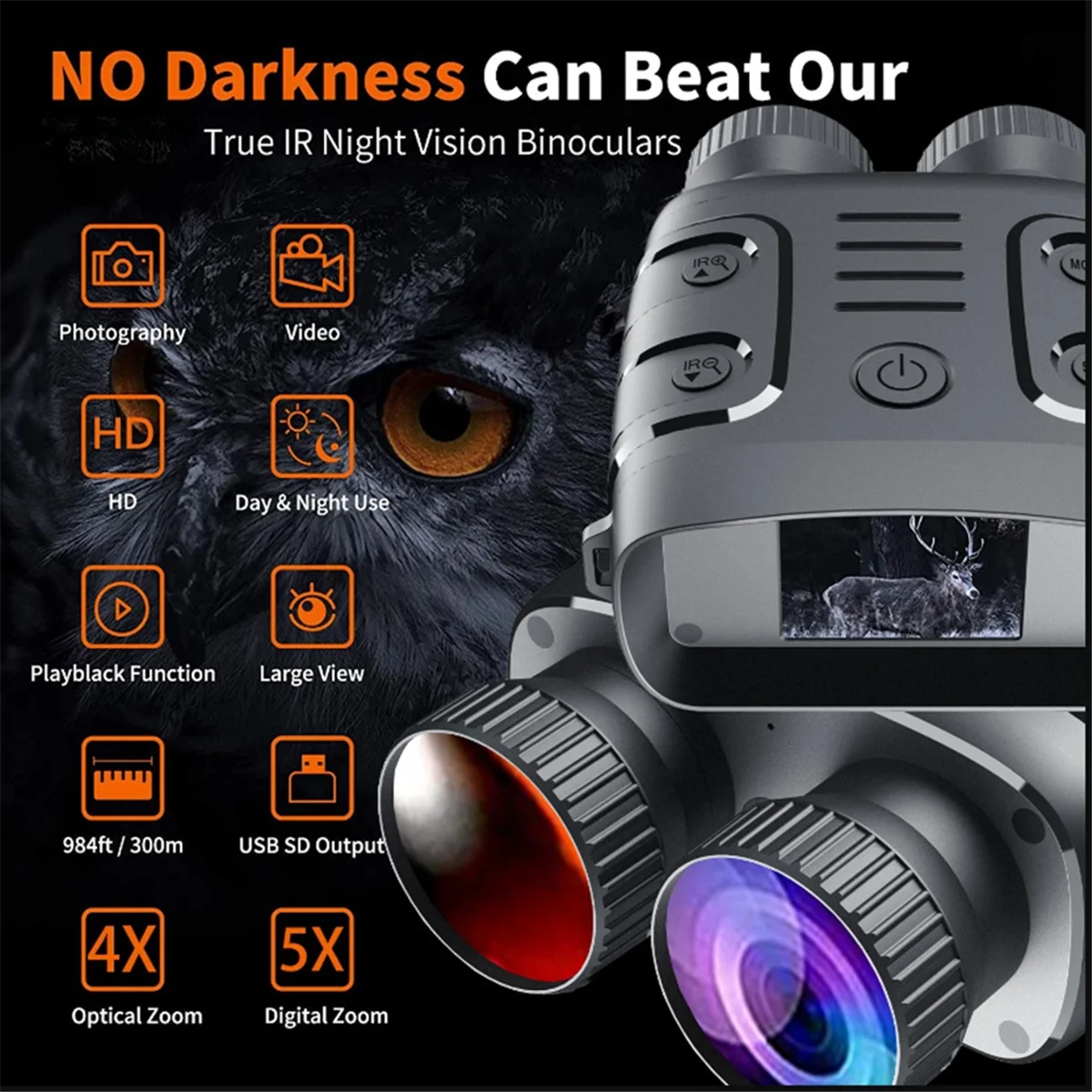 1080P Infrared Night Vision Device 5X Binocular Day Night Use Photo Video Taking Digital Zoom for Hunting Boating