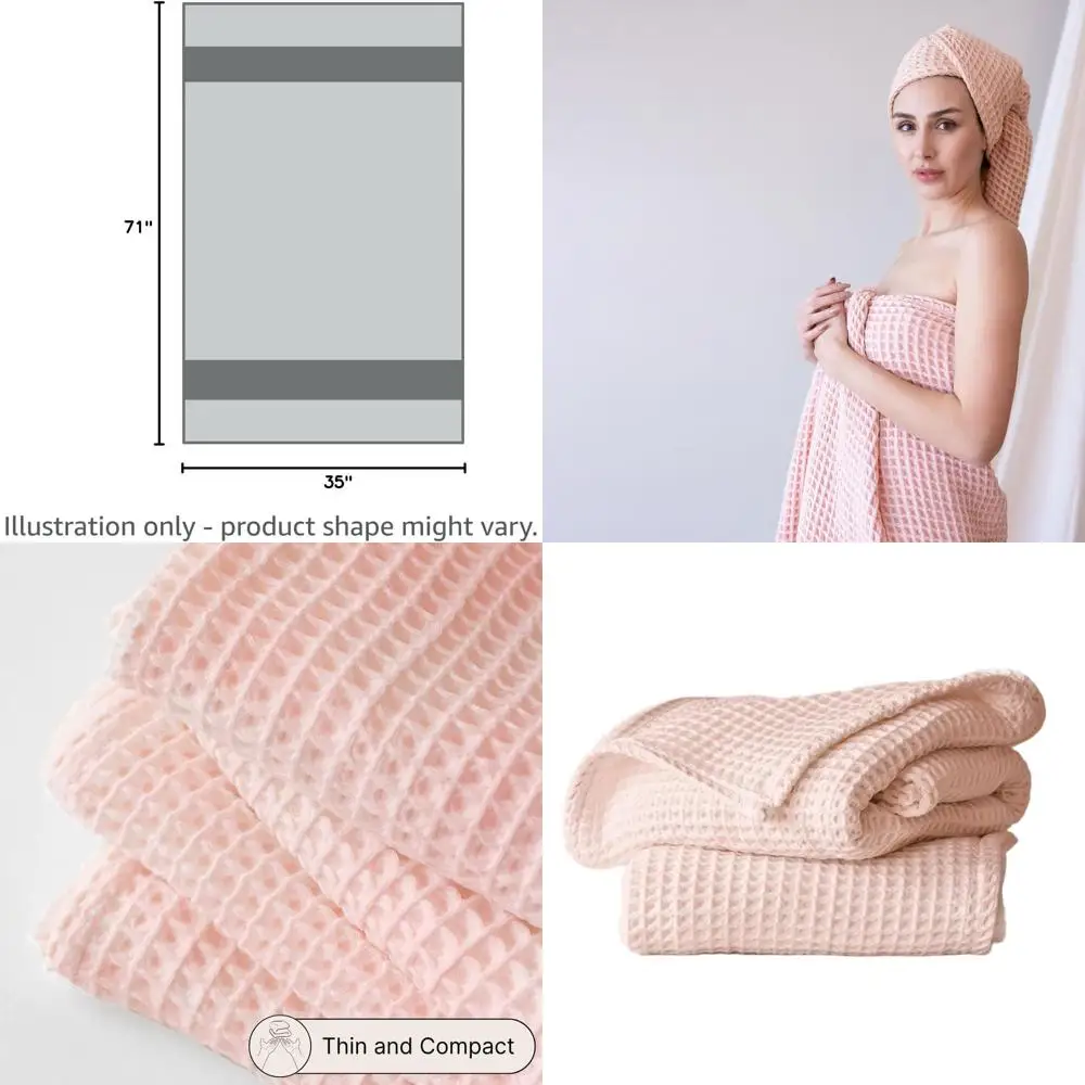 

Набор из 2 больших банных полотенец 35x71 дюймов из 100% турецкого хлопка - быстросохнущие, без ворса, увеличенного размера, тонкие (светло-розовые)