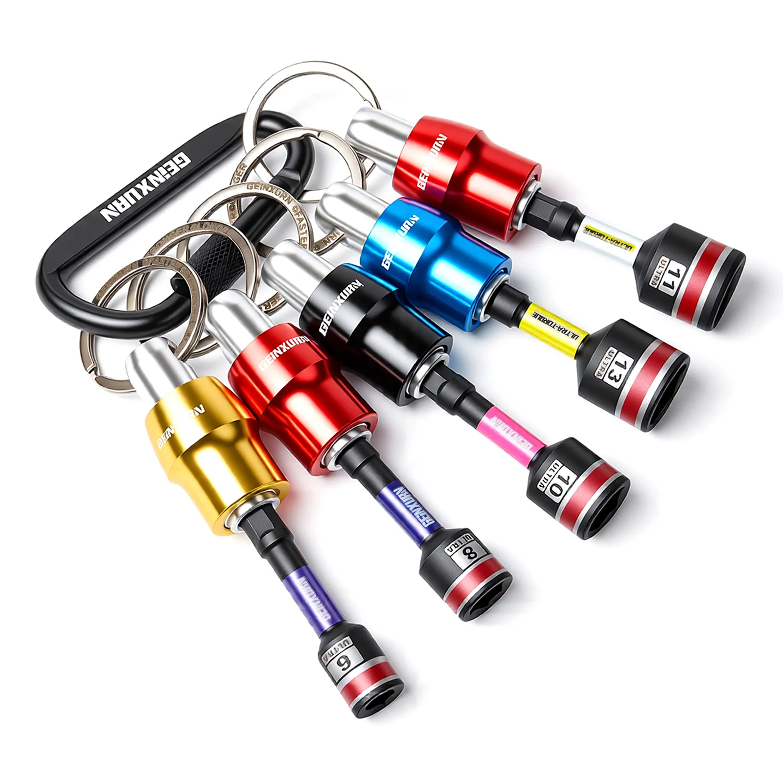 Geinxurn Round-Hole Keyring Set, with 2.56Inch Nut Driver Bit, 1/4