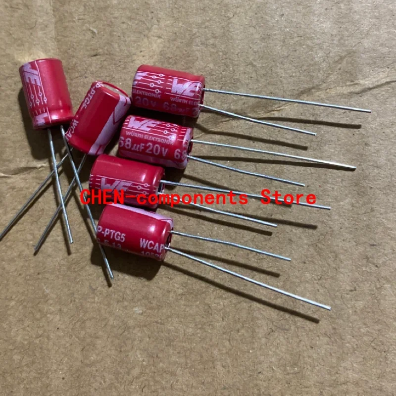

free shipping 20PCS NEW WE 20V68UF 6X9MM Red robe Solid capacitor 68uF/20v Audio electrolytic capacitor 68UF 20V 105degrees