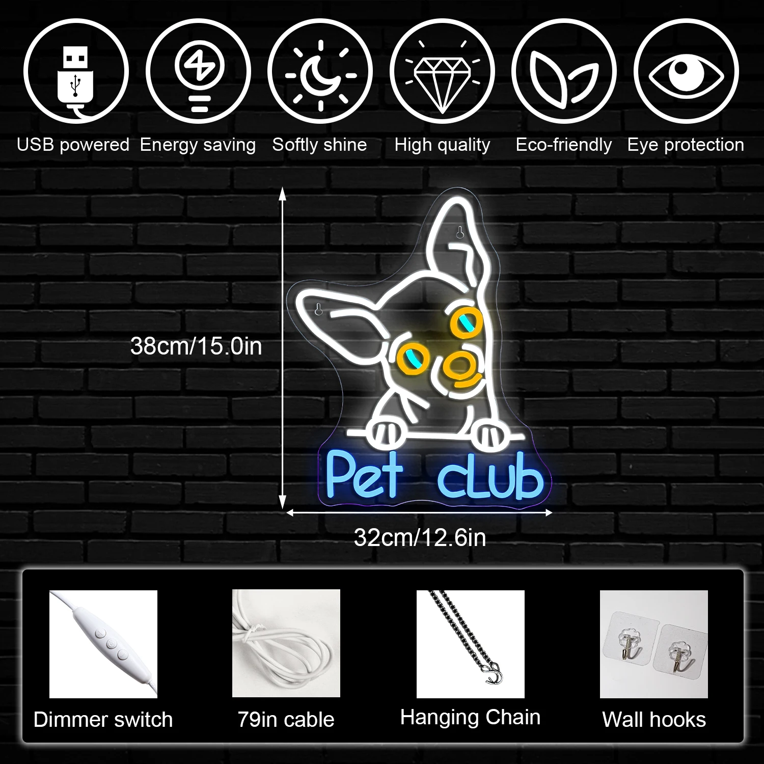 Pet Club Neon LED Sign Dimmable Neon Lights For Wall Decor Pet Store Room Decoration Cute Dog USB Powered Neon Lamo Signs Logo
