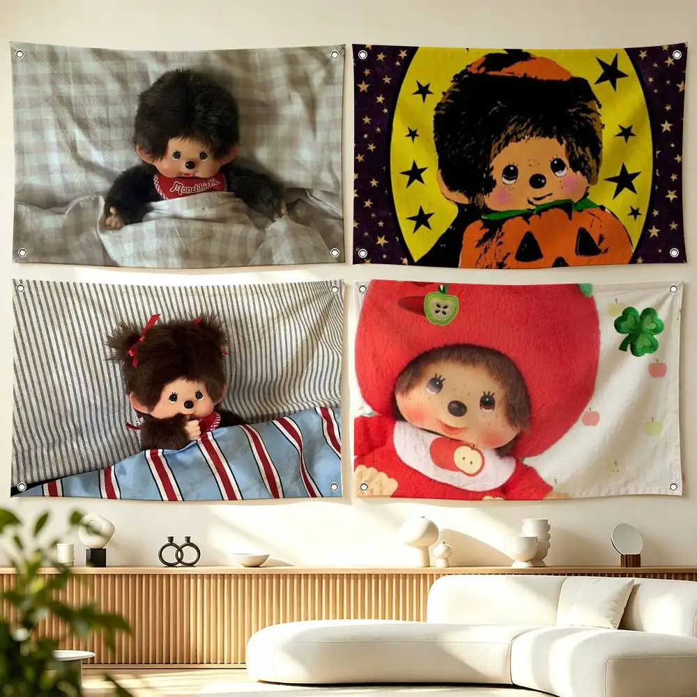M-Monchhichi Cute Monkey  Flags Wall Hanging Tapestry Outdoor Garage Room Decorative flag Background Blanket