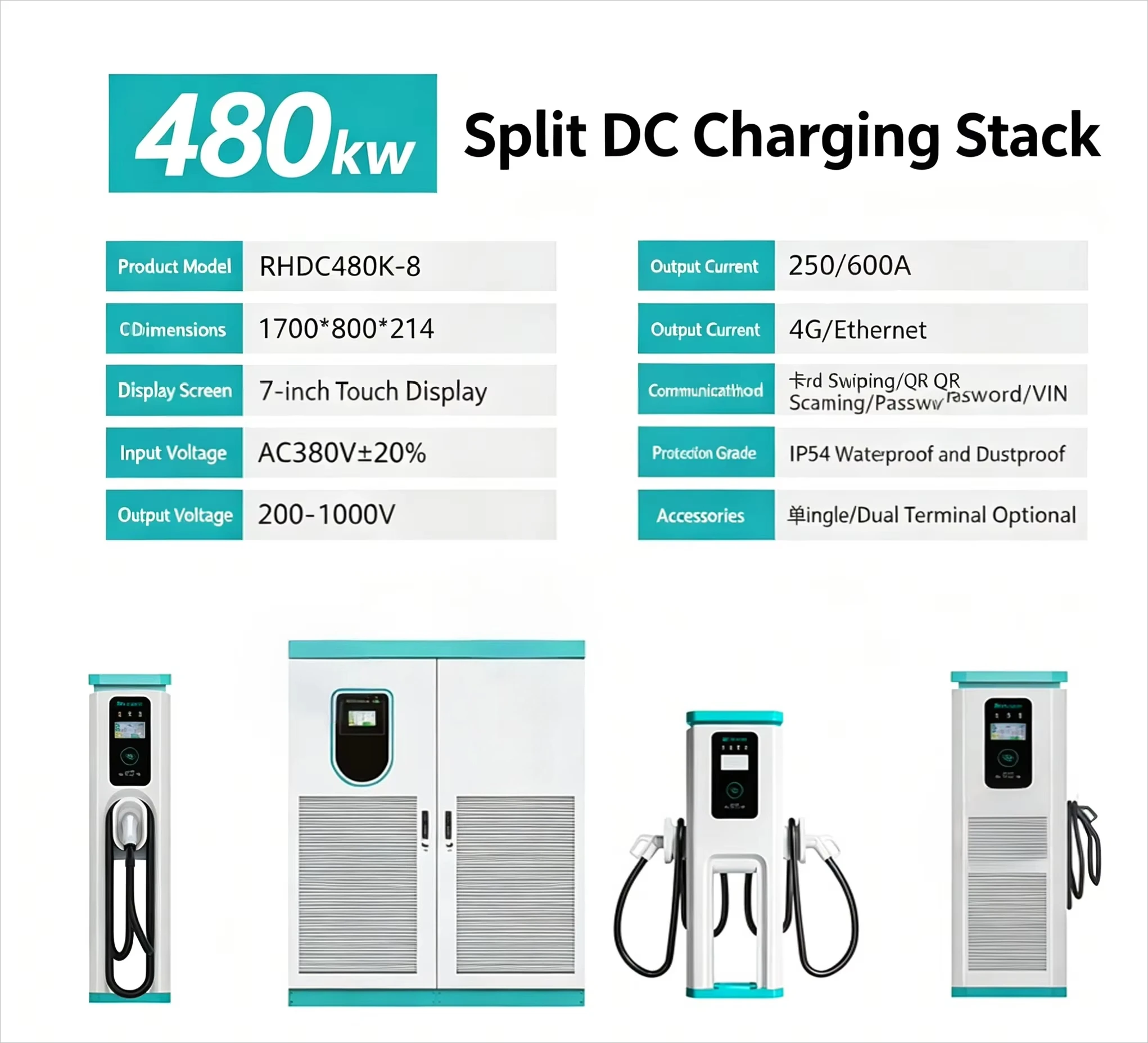 600KW Mobile DC EV Charger Wheel-mounted Portable Electric Vehicle Charging Pile GB/T 20234.2-2015 Interface AC380V Input for