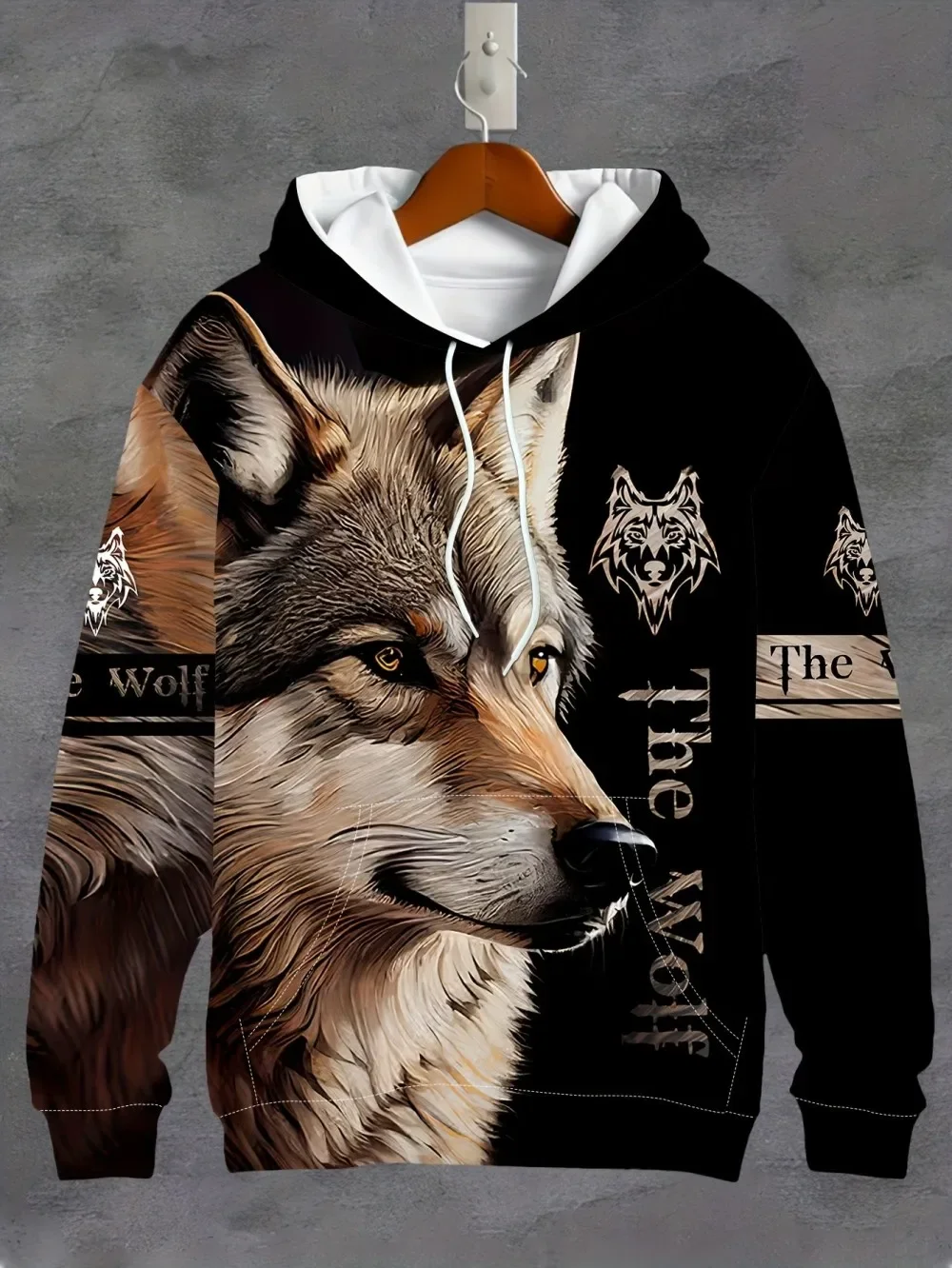 New European and American autumn men's animal print micro elastic comfortable hooded sweatshirt outdoor urban fashion clothing