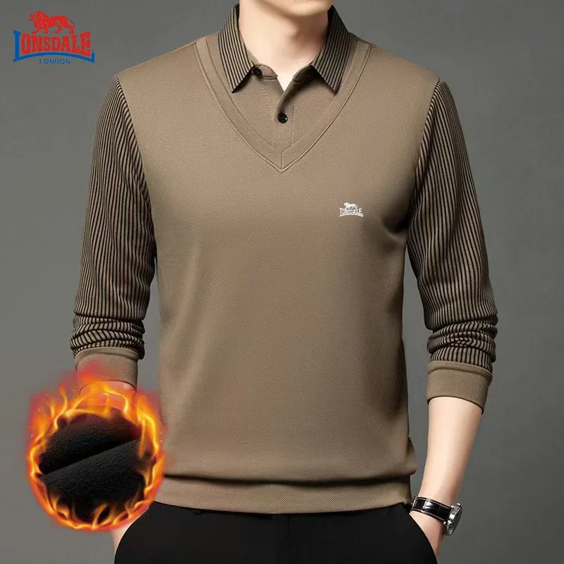 2024 Autumn New Print Solid Color Long Sleeved Fake Two-Piece Polo Shirt Fashion Lapel Men's WearDesigner Luxury Quality Men's