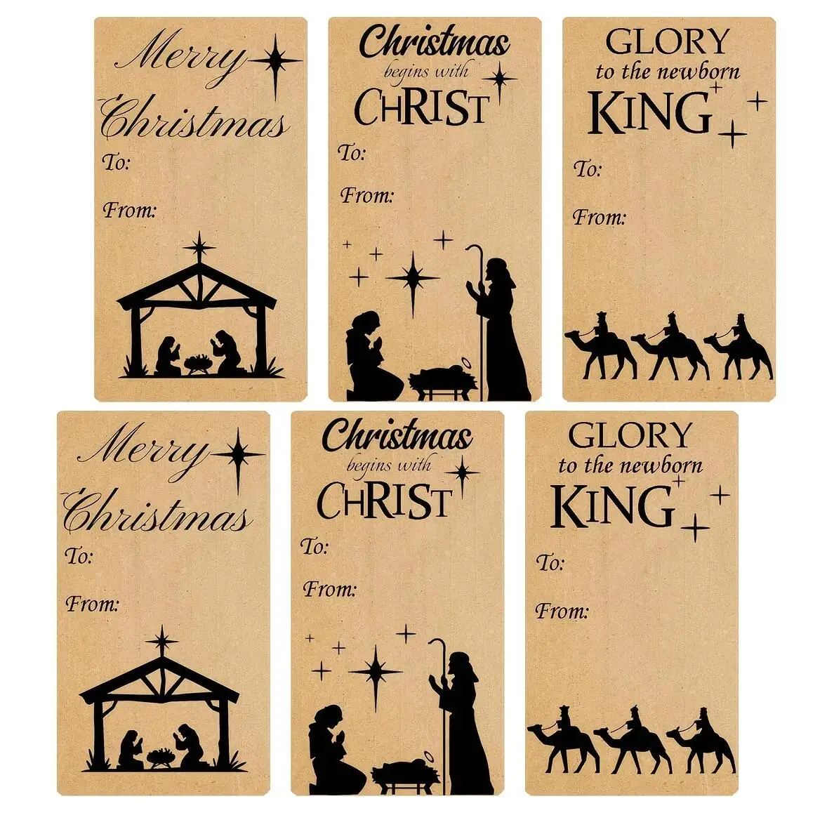 60 Pcs Religious Christmas Gift Tags Kraft Paper Manger Scene Labels 1.25