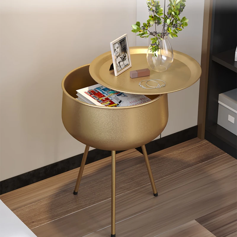 Iron Baking Paint Nightst Minimalist Metal Luxury Small Bedside Table with Customizable Round Surface