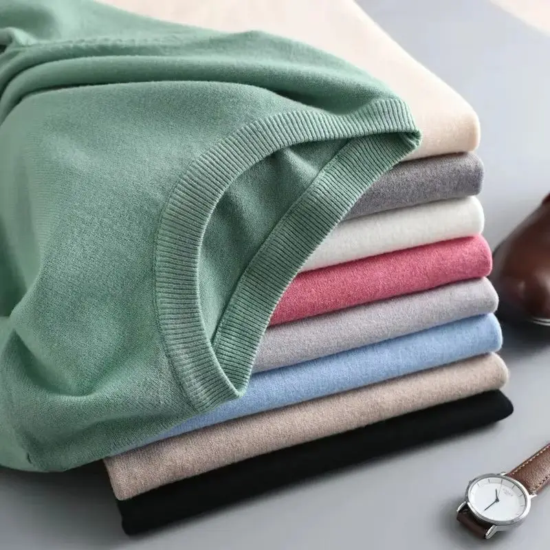Superfine Merino Wool T Shirt Men's Knitted O-neck Breathable Thin Cashmer Short Sleeve Tee Solid Color Tops