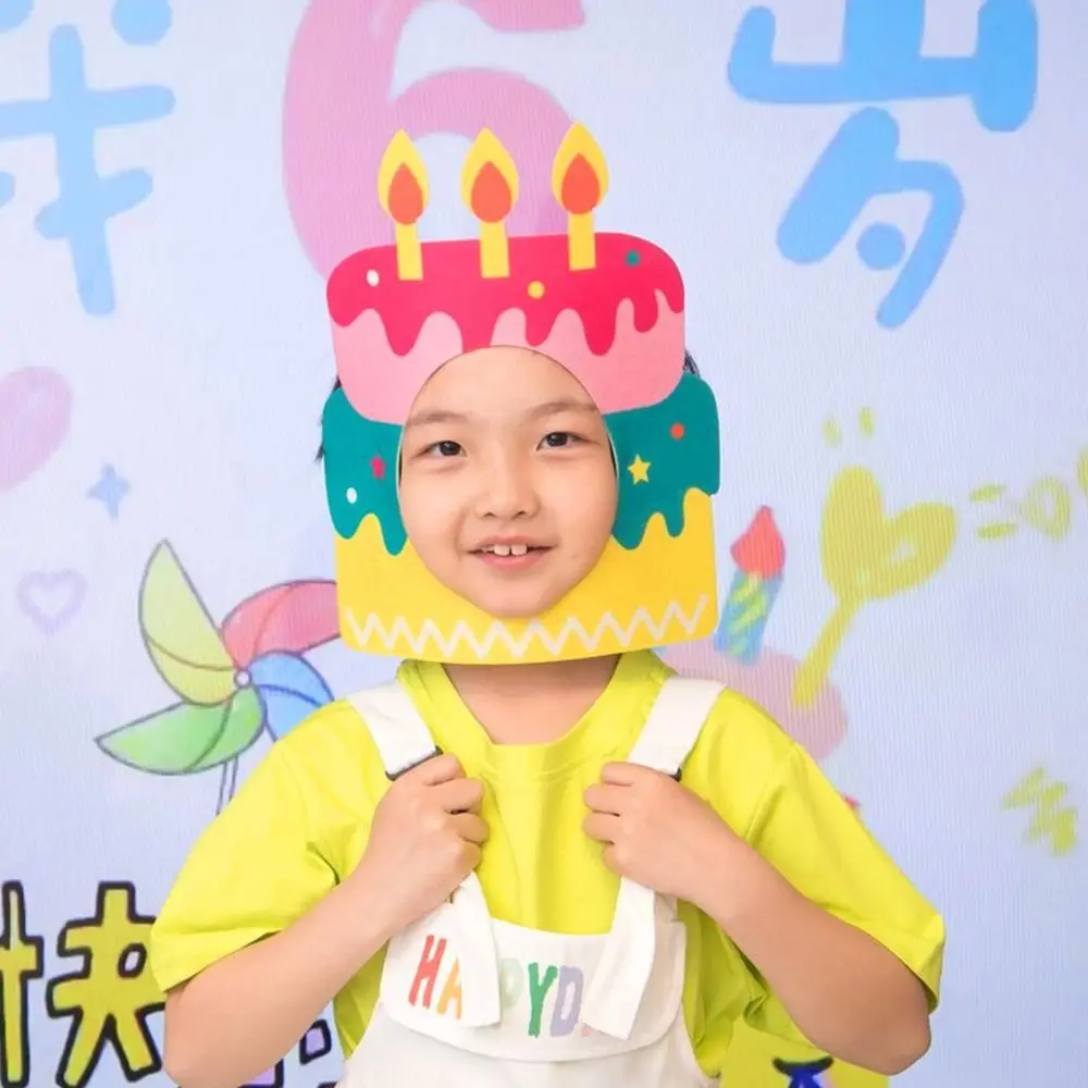 Multicolor Cake Hat Party Cap Cartoon Cake Birthday Cake Style Party Photo Props Photo Props with Rope Headgear Hat