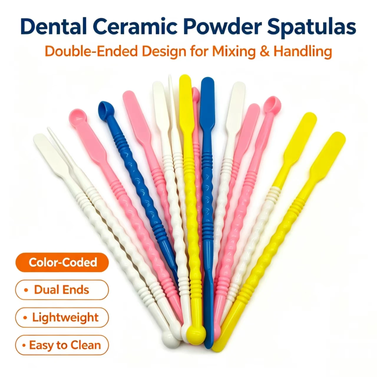 10Pcs Dental Gypsum Ceramic Powder Mixing Knife Ceramic Mixing Rod Double Headed OP Powder with Spoon Dentistry Mixing Tools