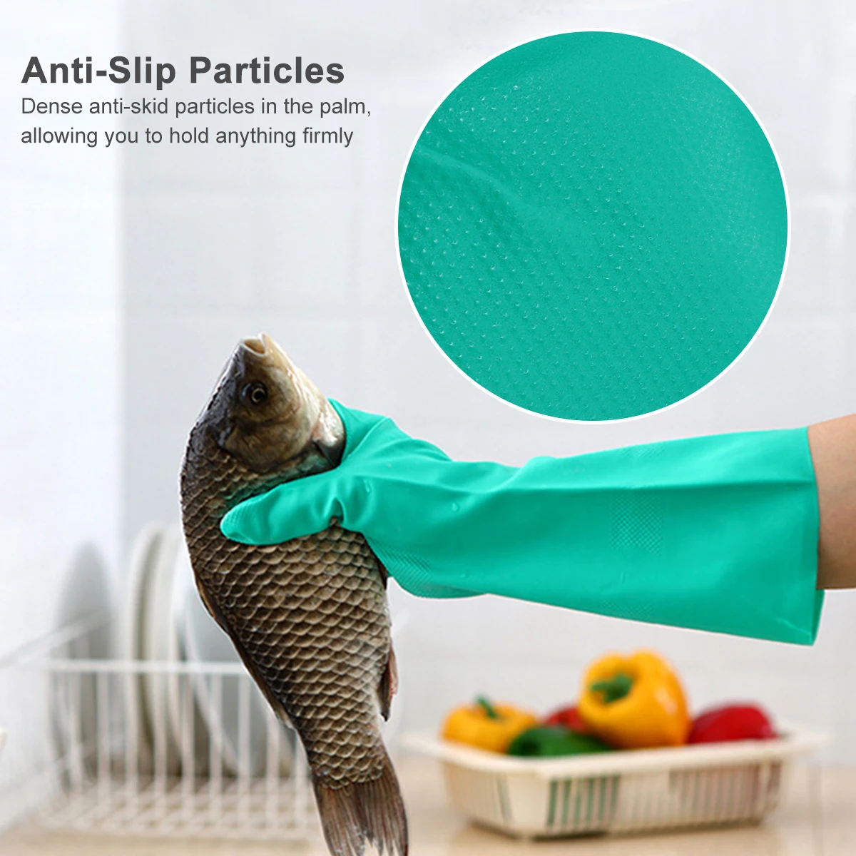 

1Pairs Durable Rubber Gloves Special Design Non Slip Lightweight One Size Fits Most Dishwashing Housework