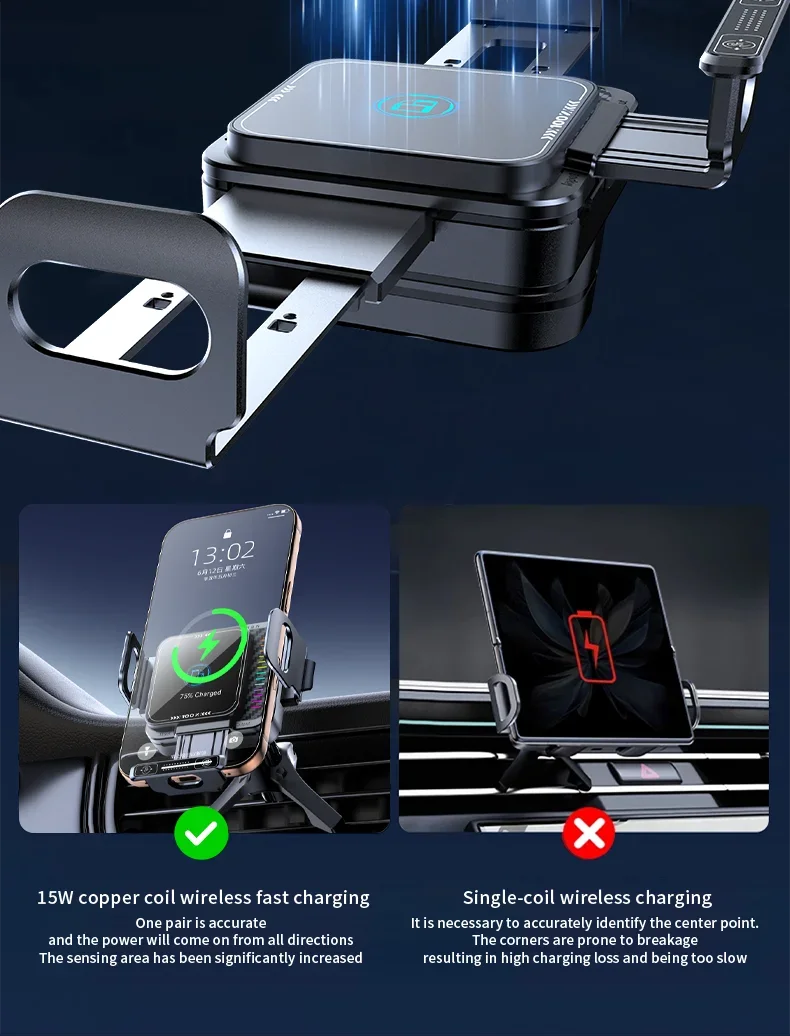 Auto-Ladegerät mit kabelloser Verbindung, automatische Verriegelung, 360°-Drehung ° Drehbarer Schnelllade-Autonavigationsständer für Samsung Z Fold 8/Z Flip 8 7 6 5 Ultra – Detail 6