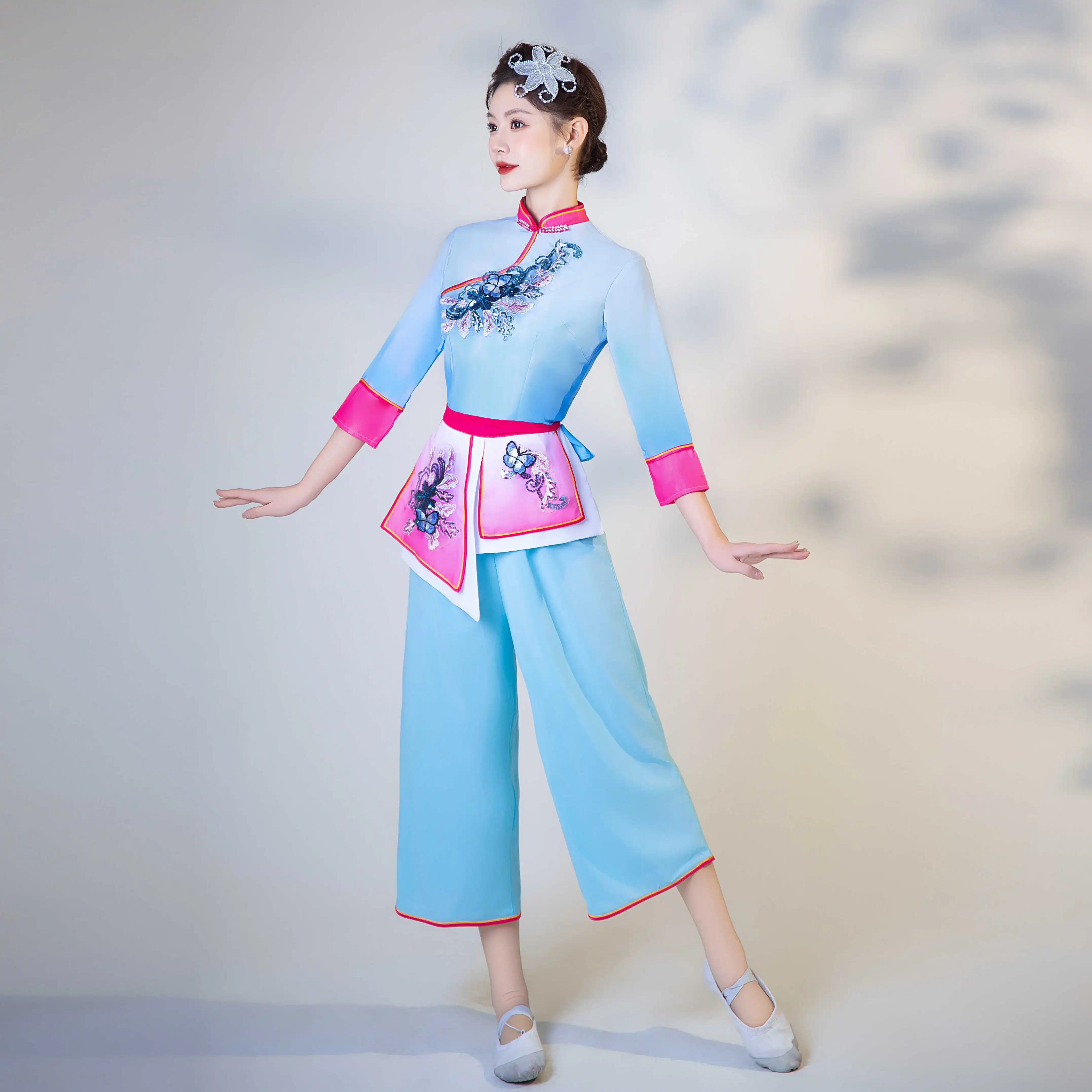 New adult harvest festival costume bamboo hat dance costume Ethnic dance village maid tea dance costume